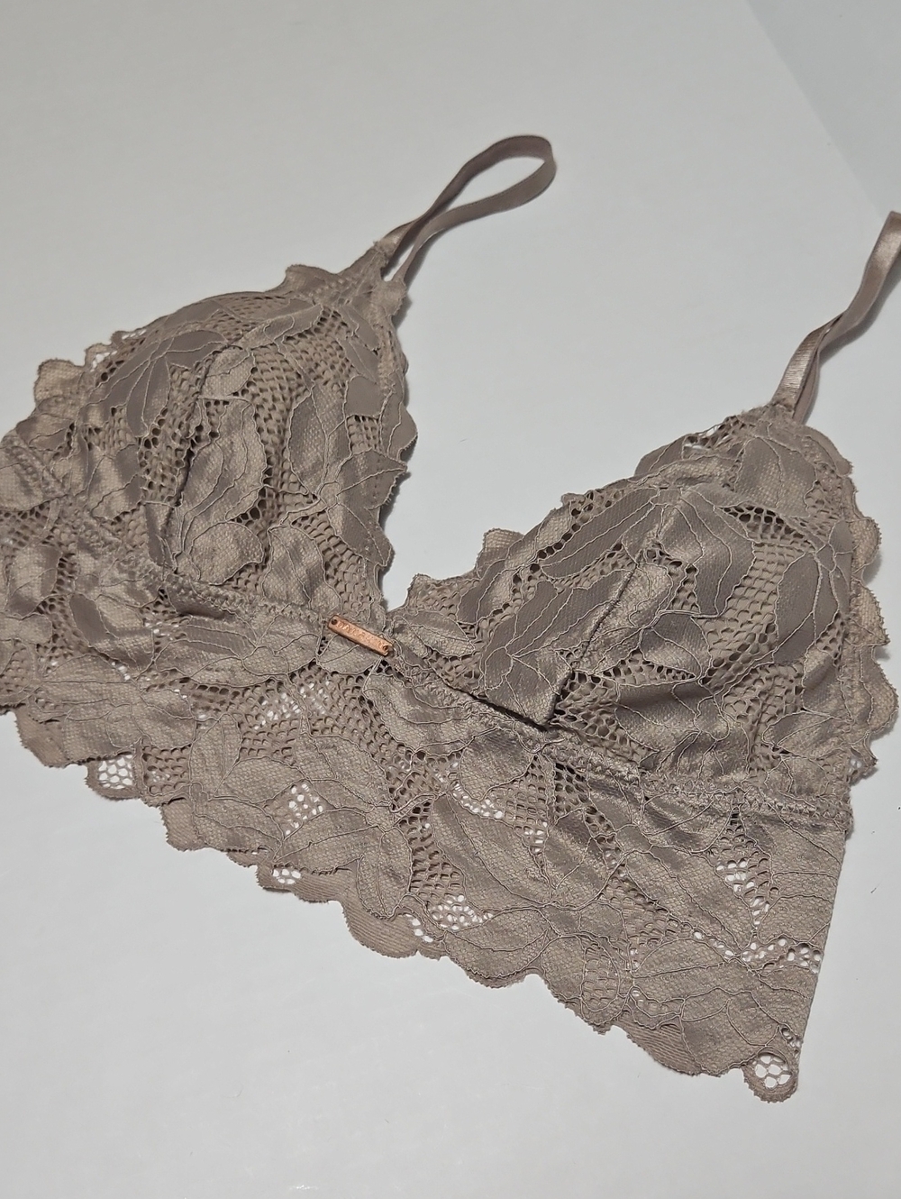 Danskin Lace Pull Over Bralette in Taupe Size L